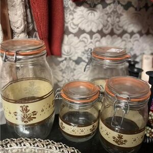 Pfaltzgraff Glass Storage Jars with Orange Seals